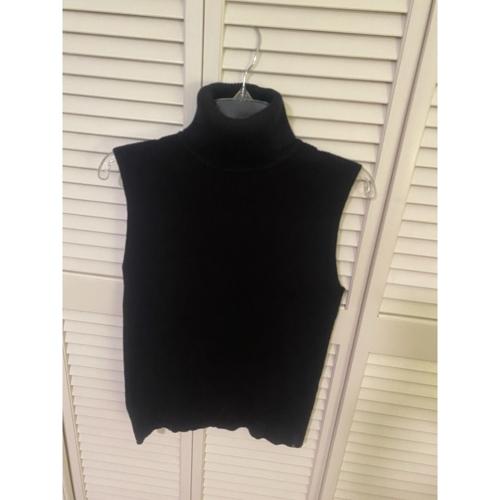 Calvin Klein Jeans Black Cotton Ribbed Sleeveless Turtleneck Pullover Sweater L